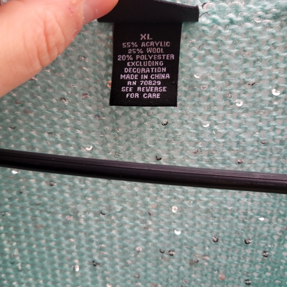 Shimmer metallic and sequin woven knit top sweater xl teal mint - Picture 7 of 8